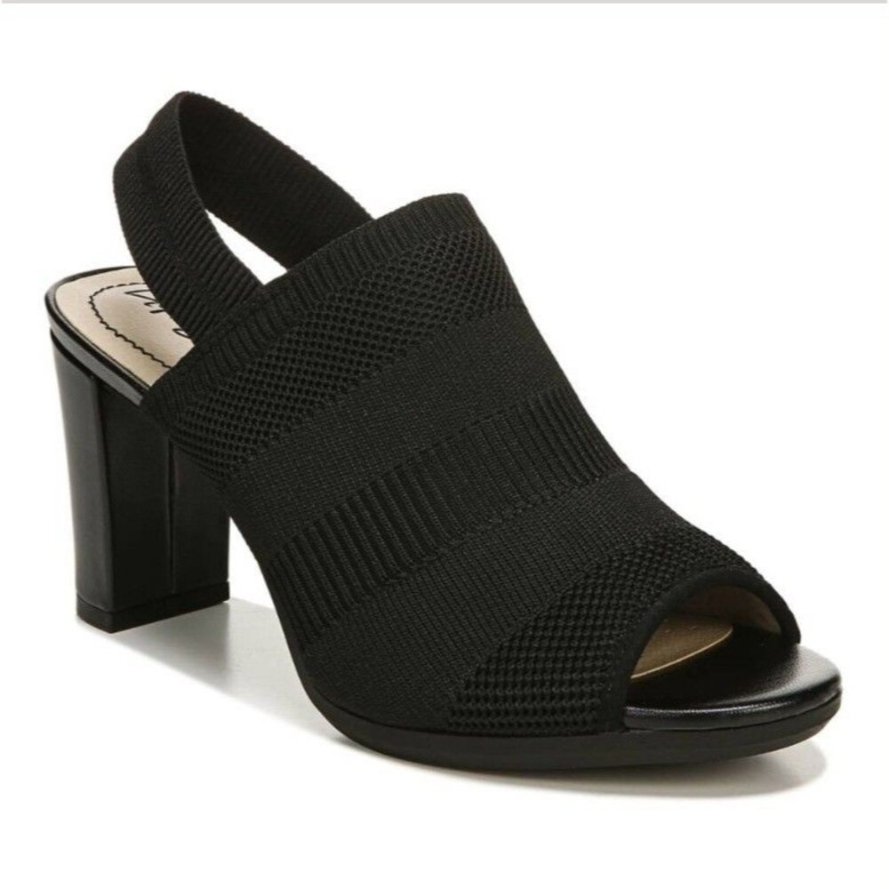 LIFESTRIDE Afton Black Slingbacks Comfort Sandals Heels Black Fly Knit  - US 10M